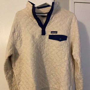 Patagonia Men's Organic Cotton Quilt Snap-T® Pullover in Oatmeal + Navy (Size L)